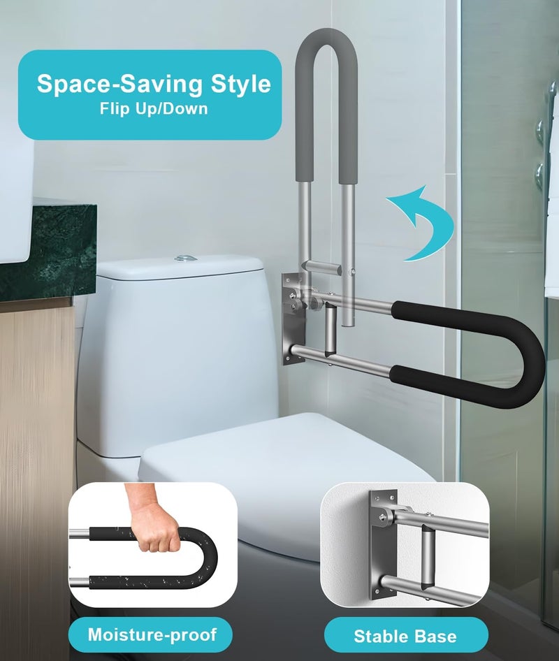 BotaBay Handicap Grab Bars Rails 23.6 Inch Toilet Handrails Bathroom Safety Bar Hand Support Rail Handicapped Handrail Accessories for Seniors Elderly Disabled Mounted Bath Grips (Aluminum-60cm-2pcs) - Image 3