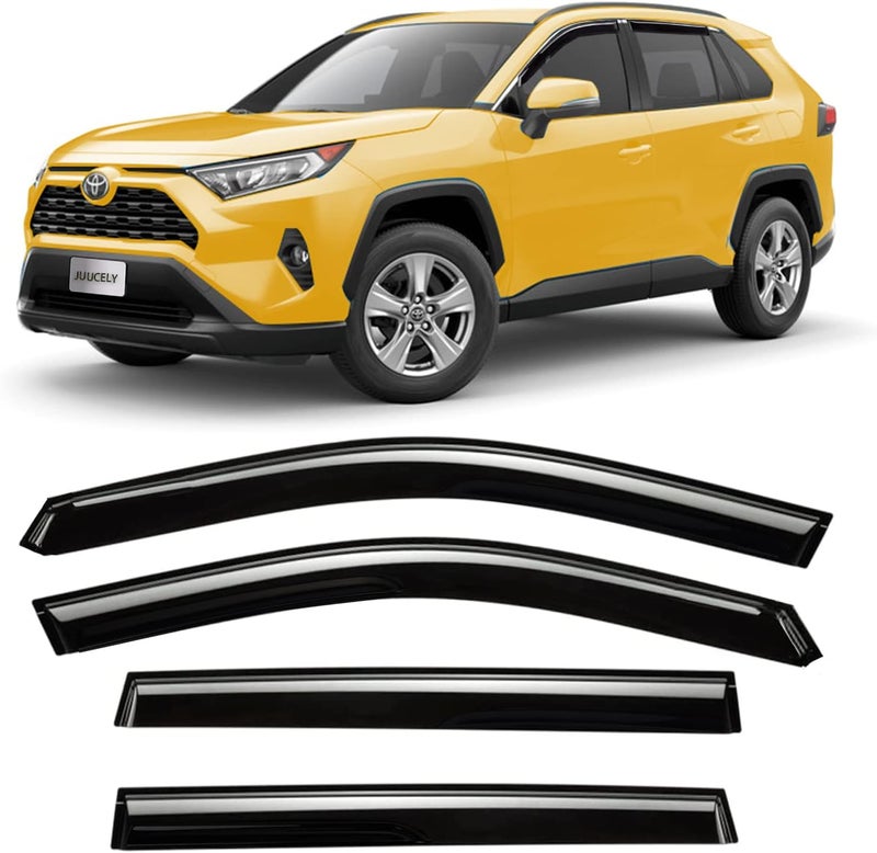 JUUCELY Tape-on Side Window Visors Vent Deflectors for Toyota RAV4 2019-2022, Smoke Tinted 4pcs - Image 1