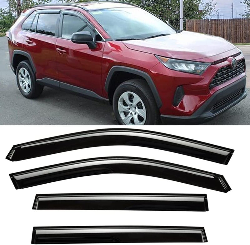 JUUCELY Tape-on Side Window Visors Vent Deflectors for Toyota RAV4 2019-2022, Smoke Tinted 4pcs - Image 2