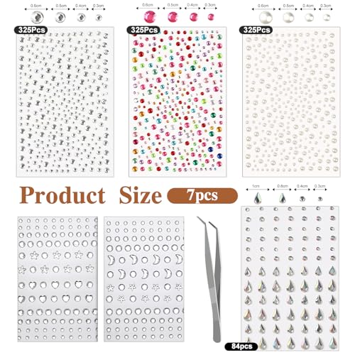TecoKart® 6 Sheet Hair Stickers for Hair Decoration Face Gems Rhinestones Pearl Stickers Kit for Makeup with Tweezer Self-Adhesive Rhinestone Hair Accessories for Crafts, Nail Art, Clothes Making - Image 2