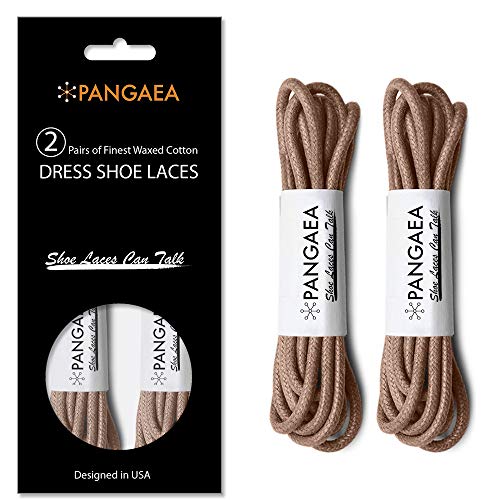 PANGAEA [4 Laces] 2-Pair Pack Waxed Round Oxford Shoe Laces for Dress Shoes Chukka 3/32Inch Thin(#03 Medium Brown,34in (86cm)) - Image 2