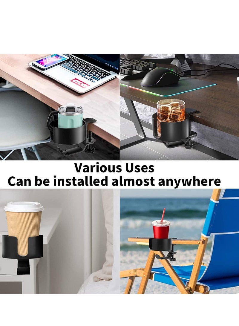 2 in 1 Desk Cup Holder with Headphone Hanger, Anti-Spill Cup Holder for Desk or Table, Easy to Install, Sturdy and Durable, Enough to Hold Coffee Mugs, Water Bottles, Headphones - Image 5