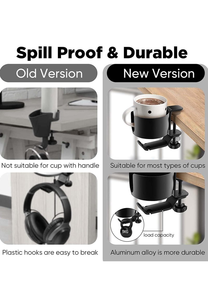 2 in 1 Desk Cup Holder with Headphone Hanger, Anti-Spill Cup Holder for Desk or Table, Easy to Install, Sturdy and Durable, Enough to Hold Coffee Mugs, Water Bottles, Headphones - Image 3