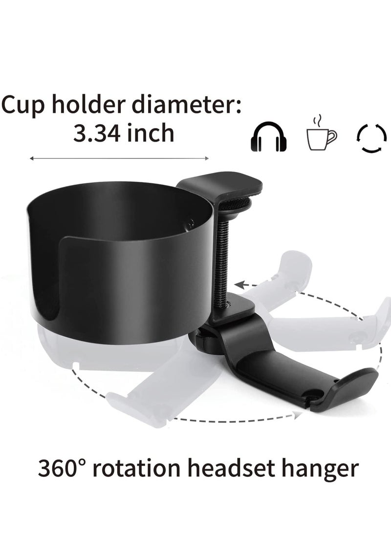 2 in 1 Desk Cup Holder with Headphone Hanger, Anti-Spill Cup Holder for Desk or Table, Easy to Install, Sturdy and Durable, Enough to Hold Coffee Mugs, Water Bottles, Headphones - Image 2