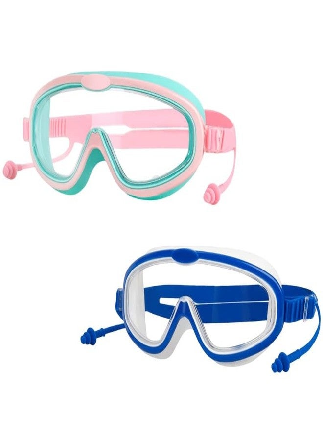 برو بيروس نظارات سباحة للأطفال من بروبيروس®، عبوة من قطعتين، مزودة بسدادات أذن، مانعة للتسرب ومضادة للضباب، حماية من الأشعة فوق البنفسجية، قابلة للتعديل، مناسبة للأولاد والبنات من 3 إلى 16 سنة، إطار سيليكون متين، ملائمة مريحة (وردي + أزرق) - Image 1