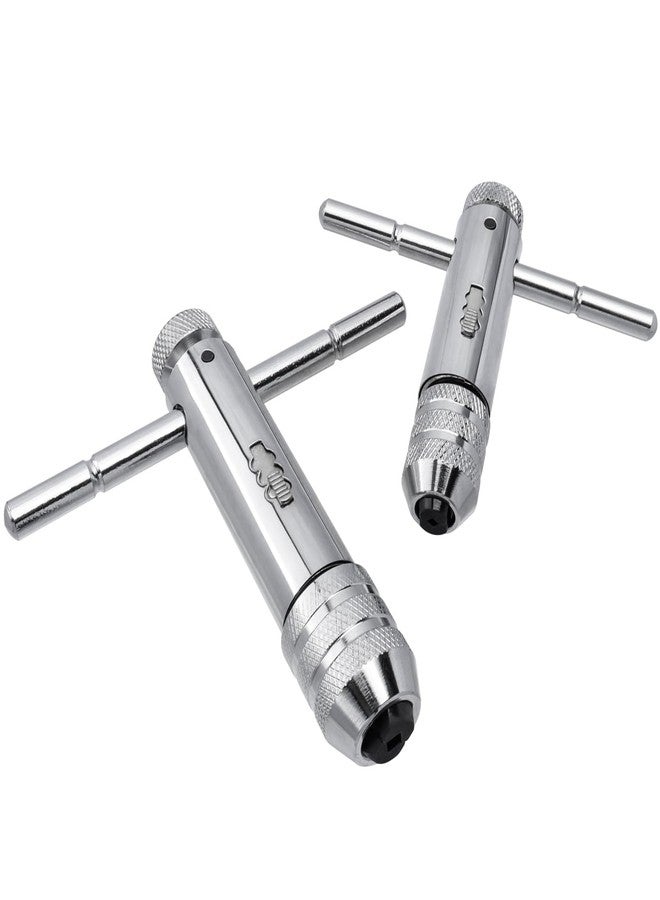 Mesee 2 Pieces T-Handle Ratchet Tap Wrench Set, Adjustable Ratcheting T Handle Tapping Holder Wrench Reversible Reamer Hand Threading Tap Wrenches Tool Fits M3-M8/ M5-M12 Metric Screw Taps - Image 1