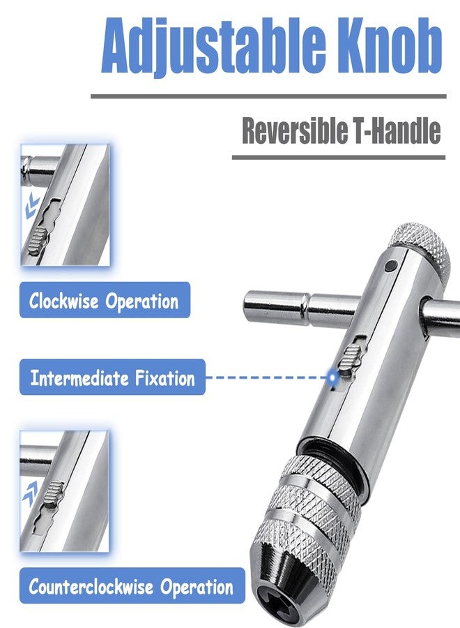 Mesee 2 Pieces T-Handle Ratchet Tap Wrench Set, Adjustable Ratcheting T Handle Tapping Holder Wrench Reversible Reamer Hand Threading Tap Wrenches Tool Fits M3-M8/ M5-M12 Metric Screw Taps - Image 5