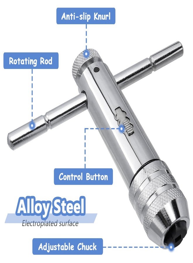 Mesee 2 Pieces T-Handle Ratchet Tap Wrench Set, Adjustable Ratcheting T Handle Tapping Holder Wrench Reversible Reamer Hand Threading Tap Wrenches Tool Fits M3-M8/ M5-M12 Metric Screw Taps - Image 2