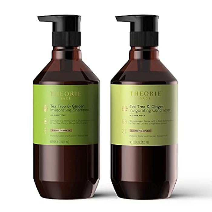 Theorie Tea Tree and Ginger Invigorating Shampoo | Stimulate & Renew with Natural Shine | Suited for All Hair Types - Protects Color and Keratin Treated Hair, Pump Bottle - 800mL - Image 5