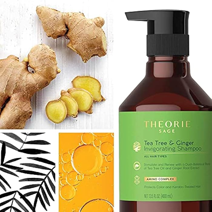 Theorie Tea Tree and Ginger Invigorating Shampoo | Stimulate & Renew with Natural Shine | Suited for All Hair Types - Protects Color and Keratin Treated Hair, Pump Bottle - 800mL - Image 3
