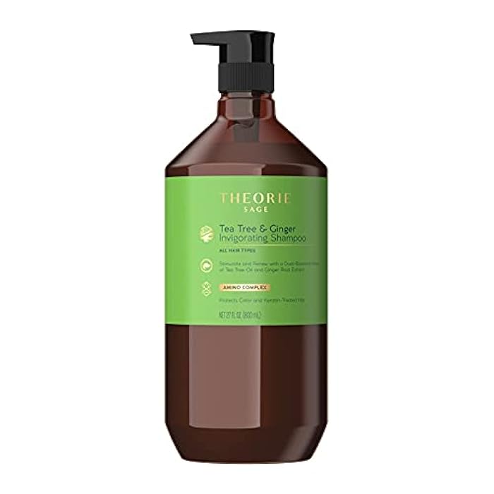 Theorie Tea Tree and Ginger Invigorating Shampoo | Stimulate & Renew with Natural Shine | Suited for All Hair Types - Protects Color and Keratin Treated Hair, Pump Bottle - 800mL - Image 1