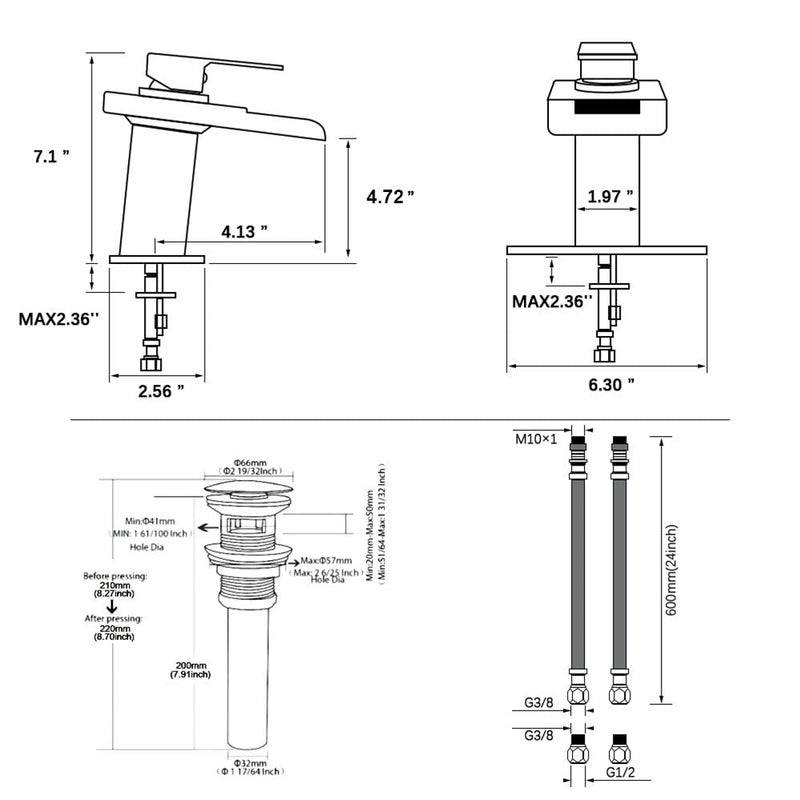 Avsiile Led بالوعة الحمام صنبور ماتي الأسود الشلال ثقب واحد التعامل مع الحنفيات الغرور للمغاسل 1 حفرة مع استنزاف المعادن المنبثقة و 2 خطوط إمدادات المياه صنبور الفولاذ المقاوم للصدأ - Image 5