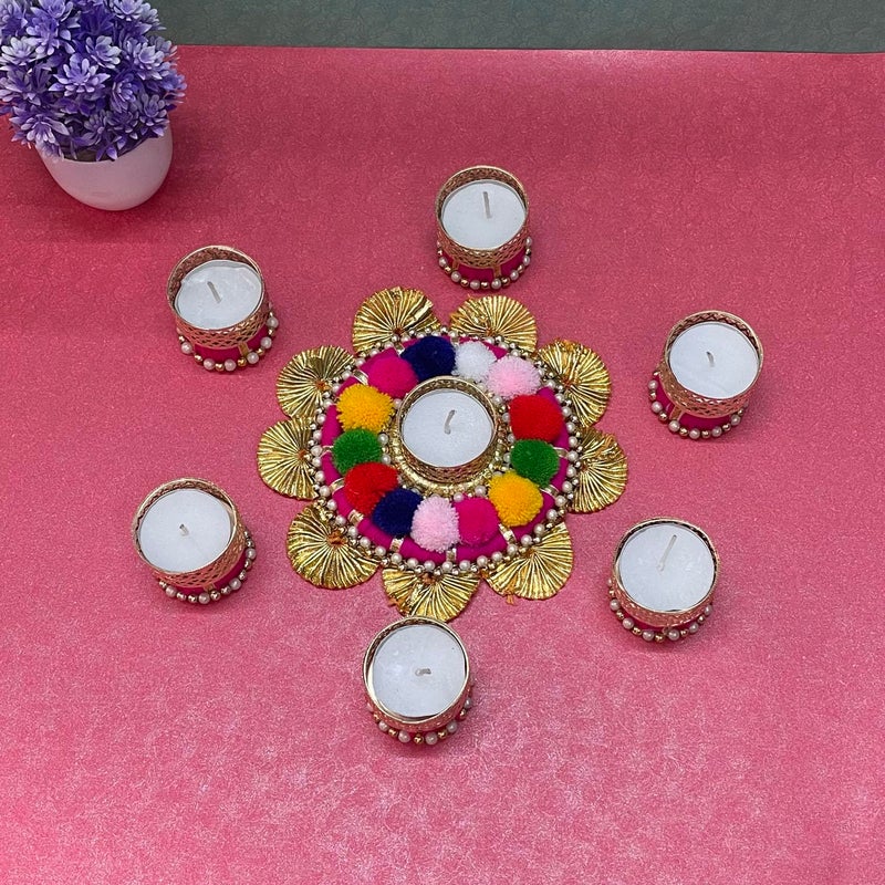 Maahal Maahal Tealight Candle Holder 7 Pcs Design Metal Candle Holder Floor Decoration Reusable Rangoli for Puja Decor Tealight Candle Holder | Special for Diwali DECORETION Diya  - Image 2