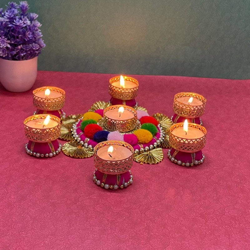 Maahal Maahal Tealight Candle Holder 7 Pcs Design Metal Candle Holder Floor Decoration Reusable Rangoli for Puja Decor Tealight Candle Holder | Special for Diwali DECORETION Diya  - Image 1