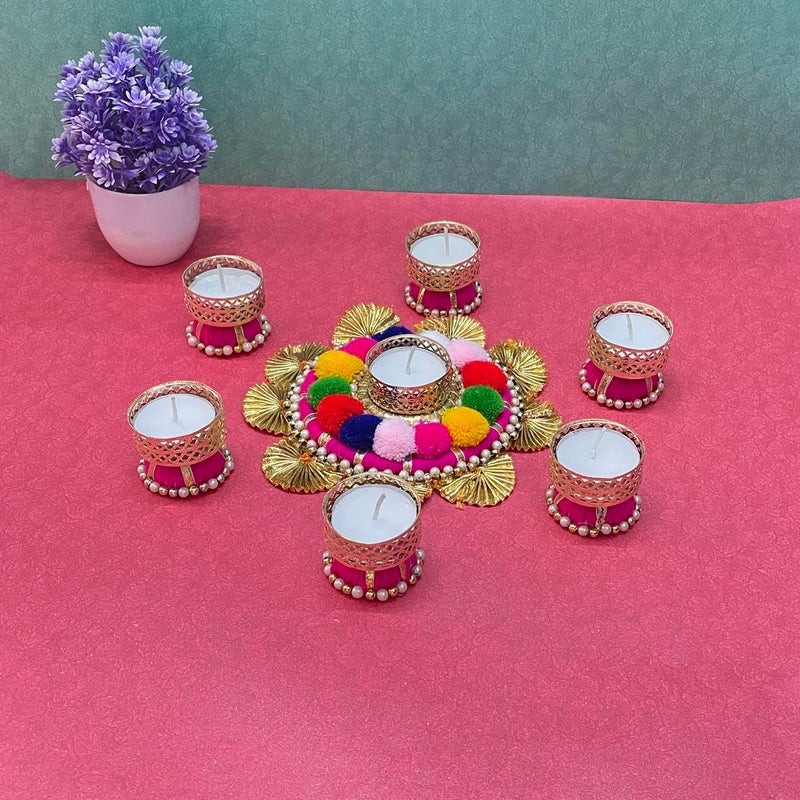 Maahal Maahal Tealight Candle Holder 7 Pcs Design Metal Candle Holder Floor Decoration Reusable Rangoli for Puja Decor Tealight Candle Holder | Special for Diwali DECORETION Diya  - Image 3