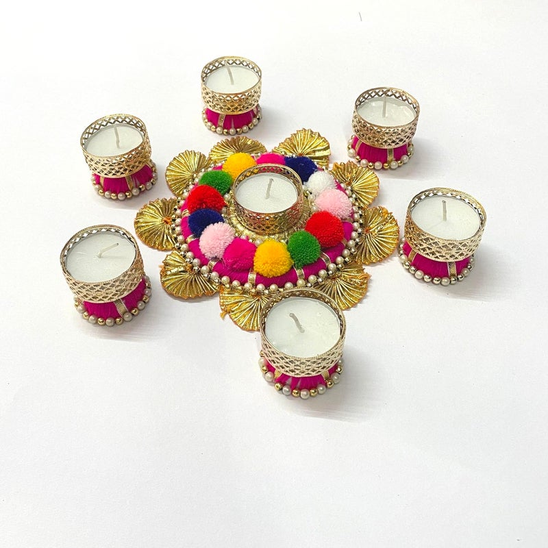 Maahal Maahal Tealight Candle Holder 7 Pcs Design Metal Candle Holder Floor Decoration Reusable Rangoli for Puja Decor Tealight Candle Holder | Special for Diwali DECORETION Diya  - Image 4