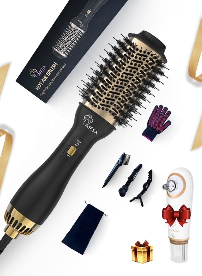 iMESA 4-in-1 Hair Dryer Brush, Hot Air Brush, 1000W Hair Styler Volumizer Brush for Straightening Curling, One-Handed Operation, Three-Speed Temperature Settings, Black, Free Gift Blackhead Remover Device - Image 1