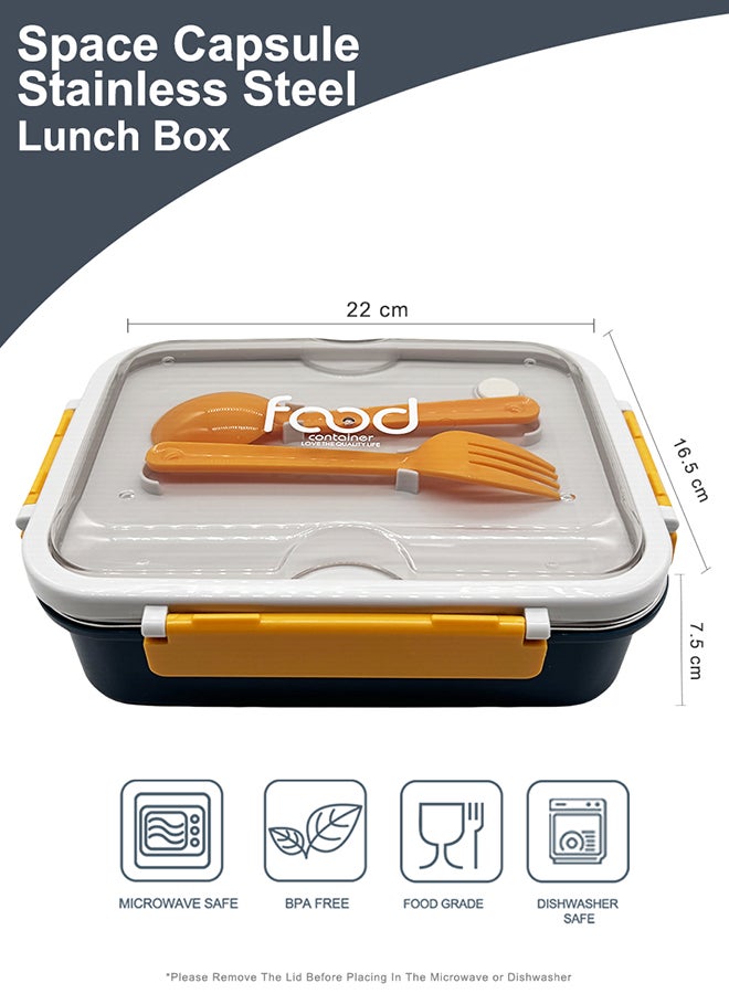 Noon East 3 Compartment lunch box, 800 ml, Leak Proof, Clips Lock on Two ends - Black and Orange  - Image 2