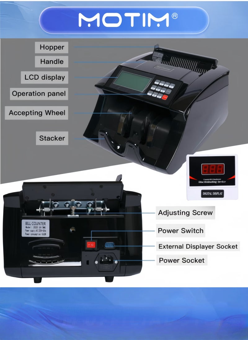 موتيم ماكينة عد النقود الورقية الأوتوماتيكية متعددة العملات مع كشف التزييف بالأشعة فوق البنفسجية والأشعة تحت الحمراء وماكينة عد النقود مع أوضاع متعددة وشاشة LCD - Image 5
