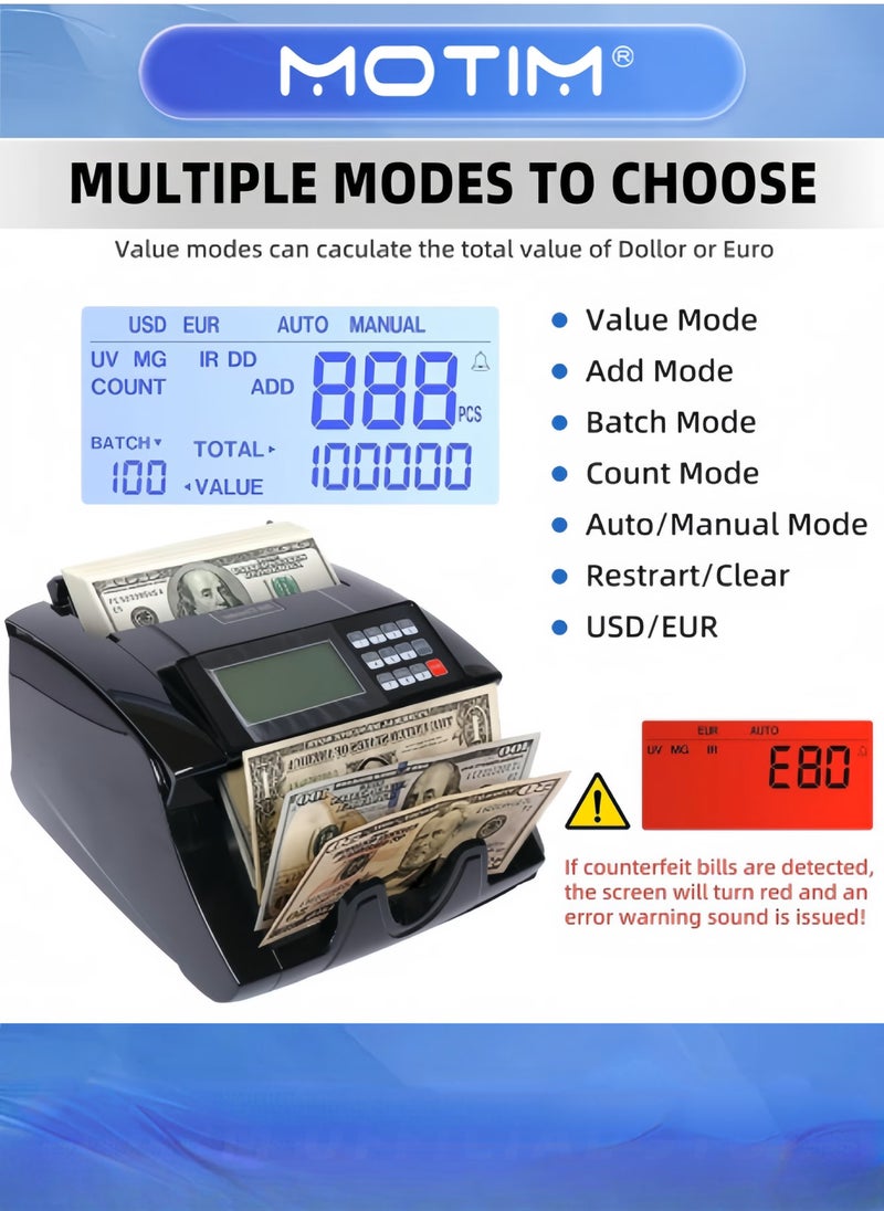 موتيم ماكينة عد النقود الورقية الأوتوماتيكية متعددة العملات مع كشف التزييف بالأشعة فوق البنفسجية والأشعة تحت الحمراء وماكينة عد النقود مع أوضاع متعددة وشاشة LCD - Image 2
