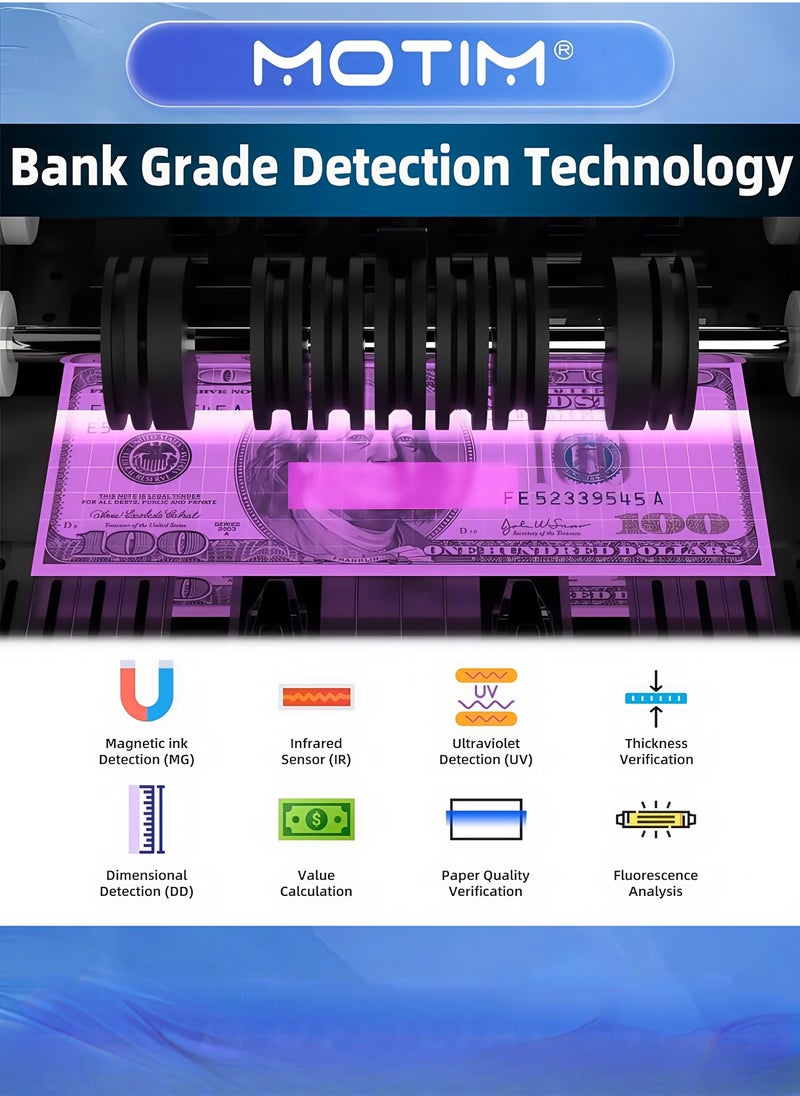 موتيم ماكينة عد النقود الورقية الأوتوماتيكية متعددة العملات مع كشف التزييف بالأشعة فوق البنفسجية والأشعة تحت الحمراء وماكينة عد النقود مع أوضاع متعددة وشاشة LCD - Image 4
