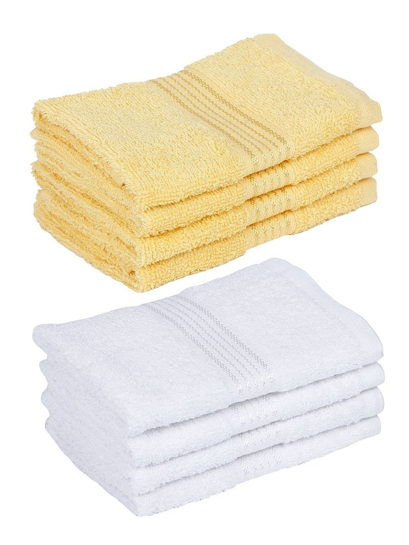 KOPA Quick Dry 100% Cotton Soft Terry Towel -8pc Face Towel (d'ross) | Quick Dry 100% Cotton | Super Absorbent, Lightweight, Odour Free - for Men, Women, Kids Solid-Yellow/White - Image 3