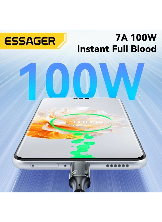 ESSAGER 3-in-1 Fast Charging Cable 100W 7A USB-A to Type-C, Lightning & Micro USB 1.2M Braided Multi Charging Cable for iPhone, Android & Devices - Image 4