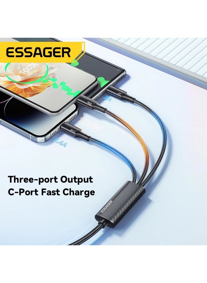 ESSAGER 3-in-1 Fast Charging Cable 100W 7A USB-A to Type-C, Lightning & Micro USB 1.2M Braided Multi Charging Cable for iPhone, Android & Devices - Image 5