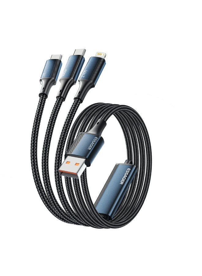 ESSAGER 3-in-1 Fast Charging Cable 100W 7A USB-A to Type-C, Lightning & Micro USB 1.2M Braided Multi Charging Cable for iPhone, Android & Devices - Image 1