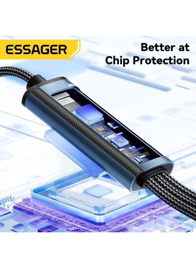 ESSAGER 3-in-1 Fast Charging Cable 100W 7A USB-A to Type-C, Lightning & Micro USB 1.2M Braided Multi Charging Cable for iPhone, Android & Devices - Image 3