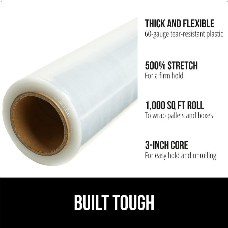 Gorilla Grip 1000% Stretch Film Heavy Duty Plastic, 1000ft Shrink Wrap Roll 24" Puncture Resistant, Industrial Strength for Shipping, Pallet Storing, Moving, Packing Furniture Protection 1 Pack Clear - Image 2