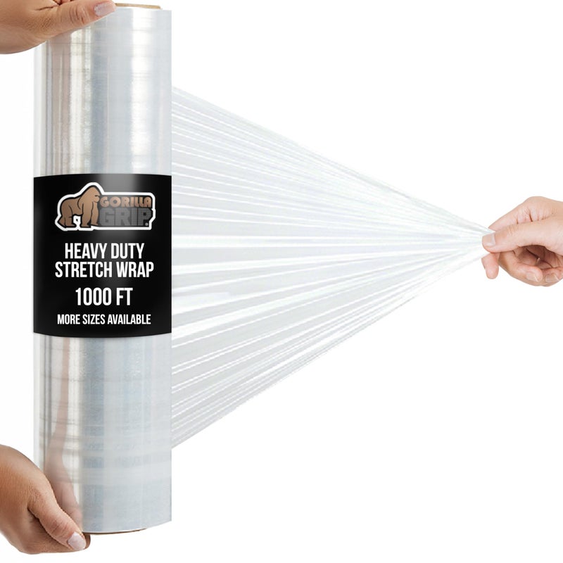 Gorilla Grip 1000% Stretch Film Heavy Duty Plastic, 1000ft Shrink Wrap Roll 24" Puncture Resistant, Industrial Strength for Shipping, Pallet Storing, Moving, Packing Furniture Protection 1 Pack Clear - Image 1