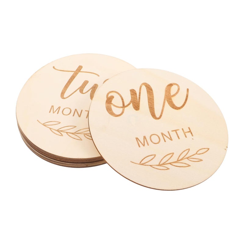 Wooden Milestone Discs 12 Pack Newborn Month Photo Props Announcement Cards - Image 2