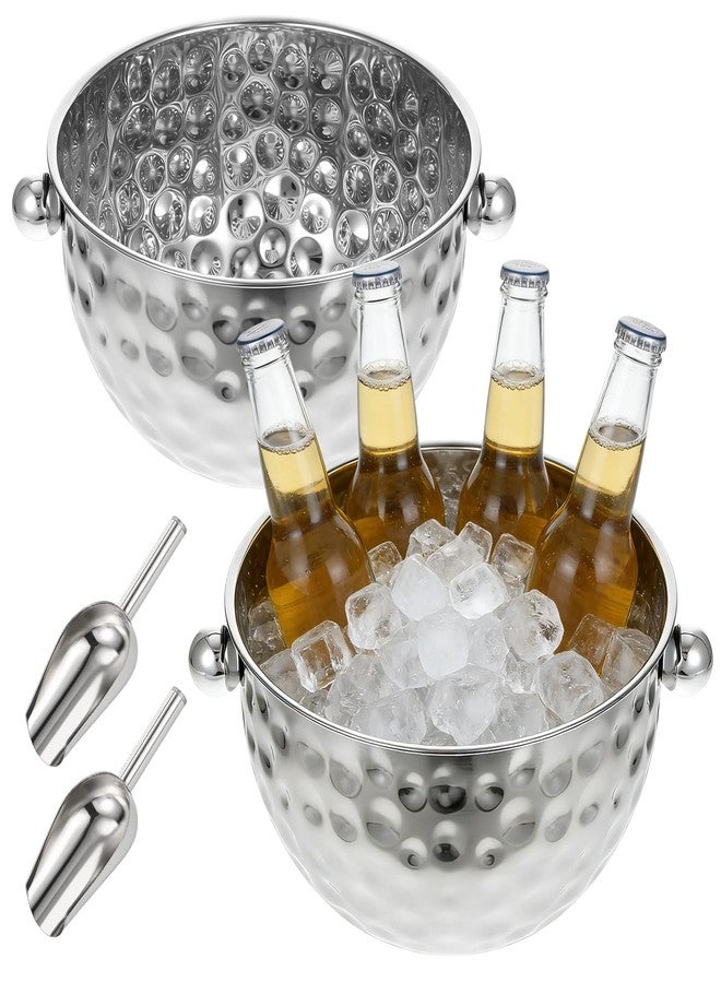 YEXEXINM 2 Pack Ice Buckets with Scoops, 4.6L&6L Metal Beverage Tubs, Stainless Steel Wine Bucket, Champagne Bucket, Large Ice Buckets for Parties Beer Bottle Drinks, Dishwasher Safe - Image 1