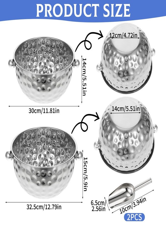 YEXEXINM 2 Pack Ice Buckets with Scoops, 4.6L&6L Metal Beverage Tubs, Stainless Steel Wine Bucket, Champagne Bucket, Large Ice Buckets for Parties Beer Bottle Drinks, Dishwasher Safe - Image 2