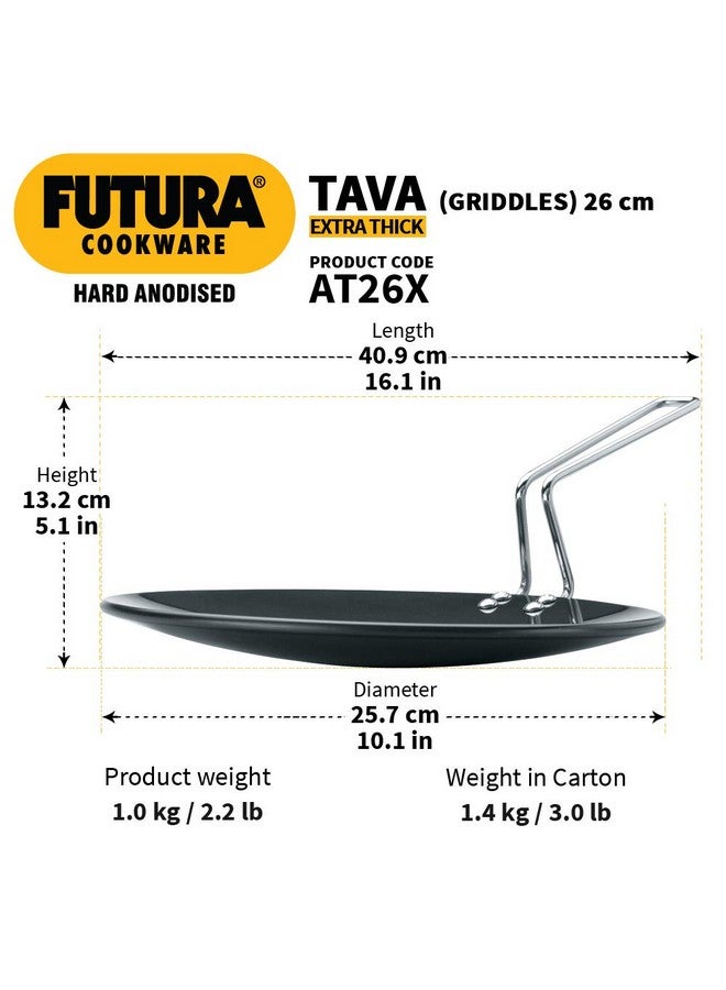 Hawkins Futura 26 cm Tava, Hard Anodised Tawa with Stainless Steel Handle, Extra Thick Tawa, Black (AT26X) - Image 3