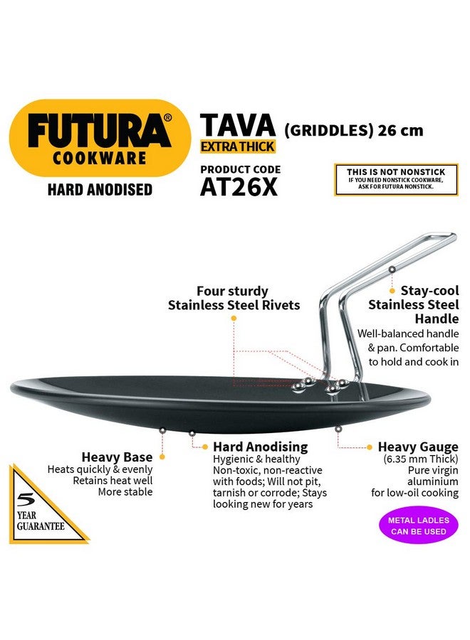 Hawkins Futura 26 cm Tava, Hard Anodised Tawa with Stainless Steel Handle, Extra Thick Tawa, Black (AT26X) - Image 2
