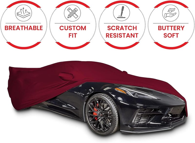 SR1 Performance C8 Corvette Stingray Ultraguard Stretch Satin Indoor Car Cover - Dark Red - Image 2