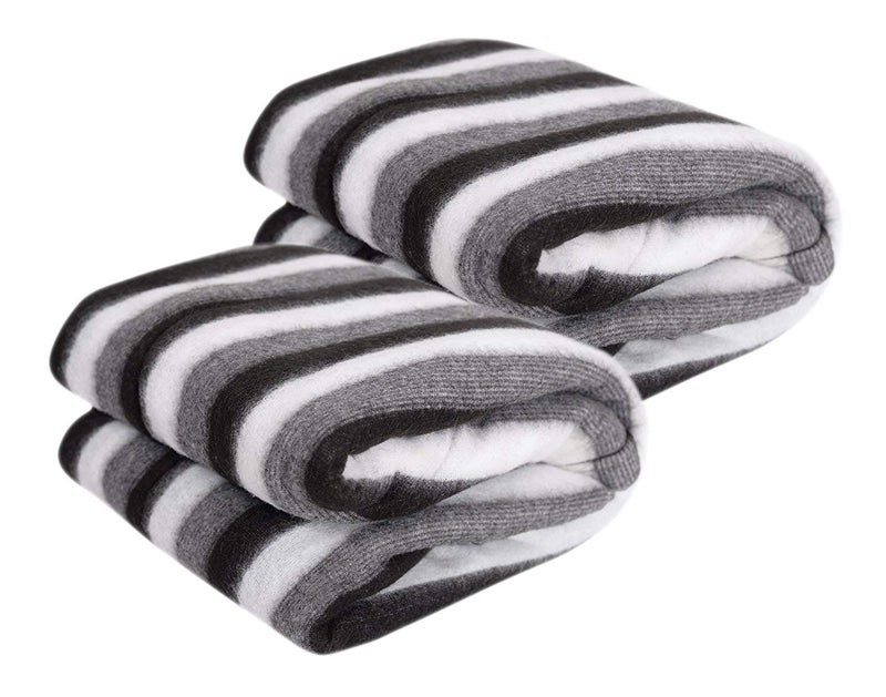 Goyal's ® Black and White Stripe Single Bed AC Fleece Blanket (Size :Single :60X90 Inch) Pack of 2 - Image 5