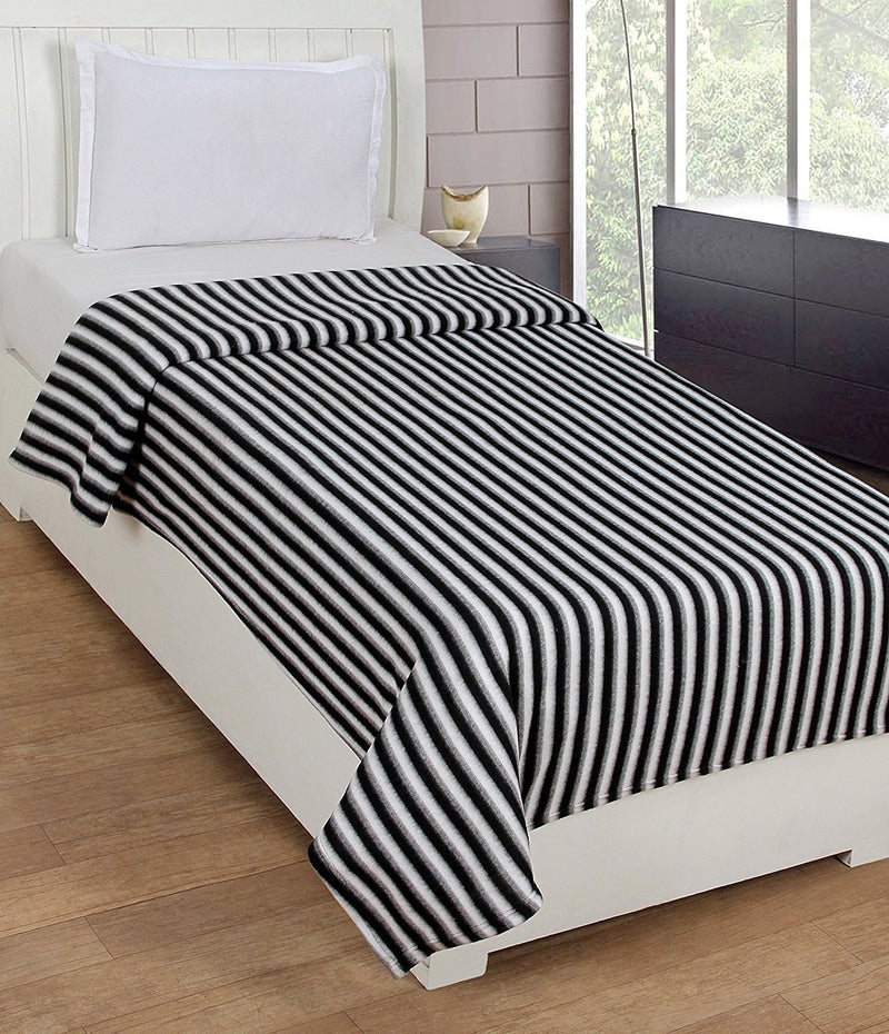 Goyal's ® Black and White Stripe Single Bed AC Fleece Blanket (Size :Single :60X90 Inch) Pack of 2 - Image 2