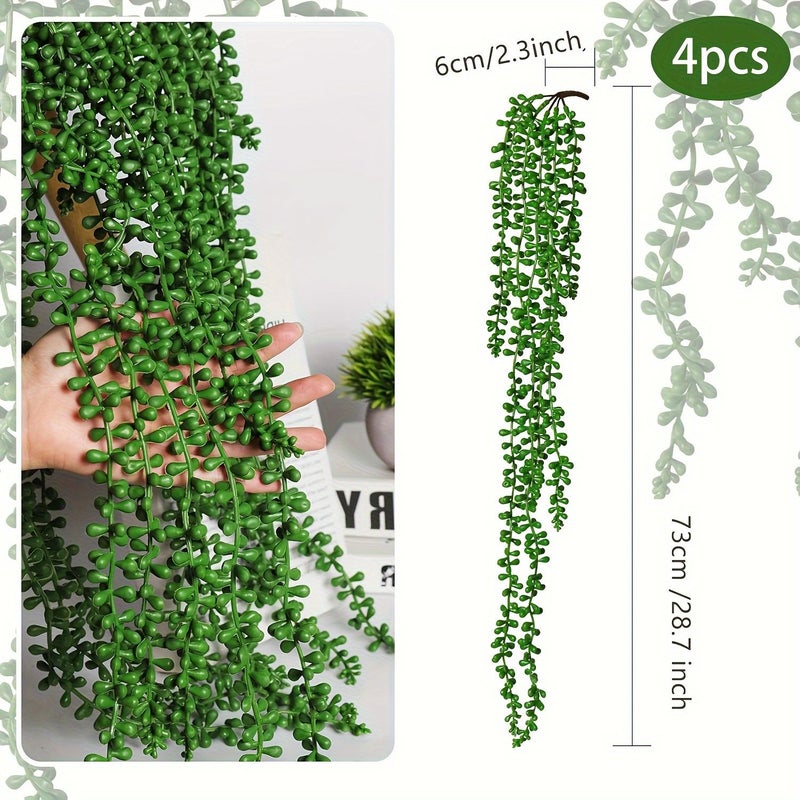 Set Of 4 Artificial Hanging Plants 73cm Long Featuring Pearl String Succulents For Indoor Home Wall Decor And Outdoor Decoration - Image 3