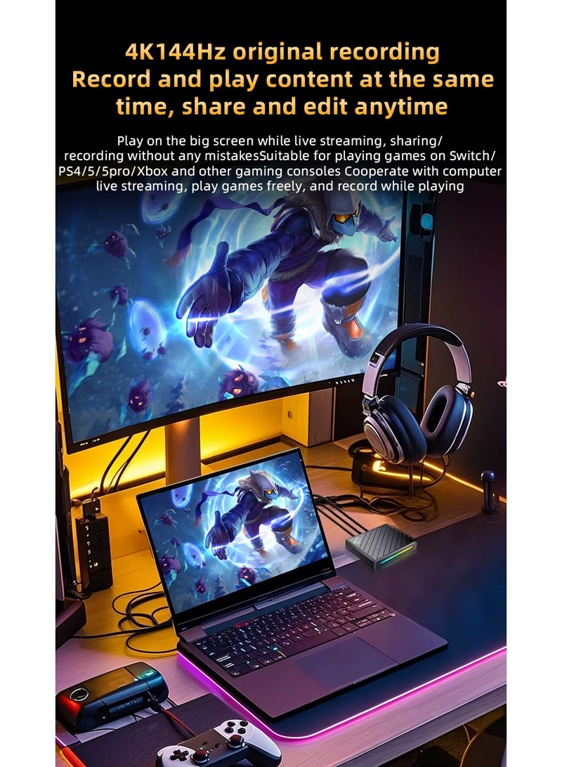 بيفا محول تيار بيفا VD15 للبث المباشر بطاقة التقاط الفيديو مع إضاءة RGB احترافية بدقة 4K ومعدل تحديث متغير 144Hz RGB VRR لمنفذ HDMI مخصصة لألعاب XBox وPS5 Switch والبث المباشر وطائرات DJI Drone - Image 3