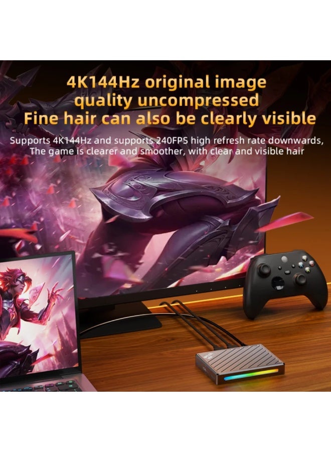 بيفا محول تيار بيفا VD15 للبث المباشر بطاقة التقاط الفيديو مع إضاءة RGB احترافية بدقة 4K ومعدل تحديث متغير 144Hz RGB VRR لمنفذ HDMI مخصصة لألعاب XBox وPS5 Switch والبث المباشر وطائرات DJI Drone - Image 5