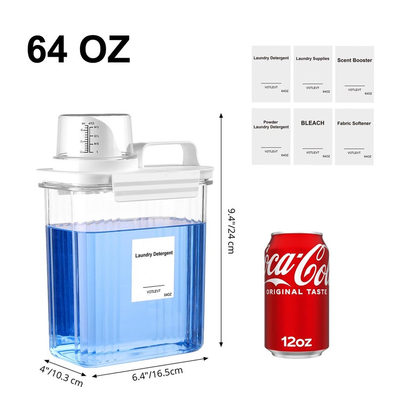 VOTLEVT 64OZ Liquid Laundry Detergent Dispenser, Laundry Soap Dispenser, Clear Plastic Fabric Softener Holder and Container, Laundry Room Organization and Storage, 2 Pack - Image 2