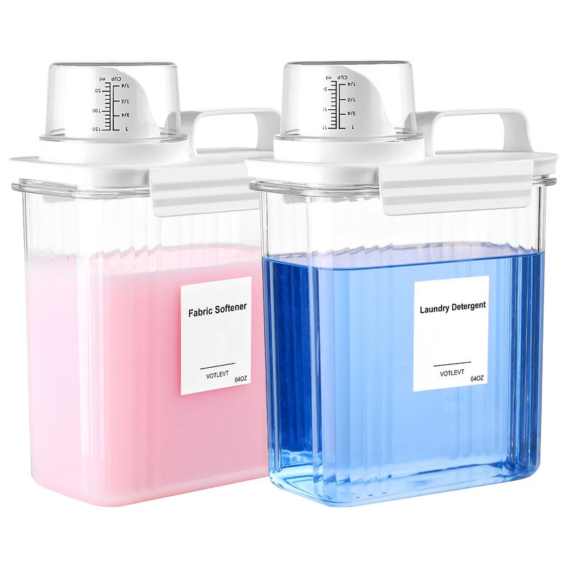 VOTLEVT 64OZ Liquid Laundry Detergent Dispenser, Laundry Soap Dispenser, Clear Plastic Fabric Softener Holder and Container, Laundry Room Organization and Storage, 2 Pack - Image 1
