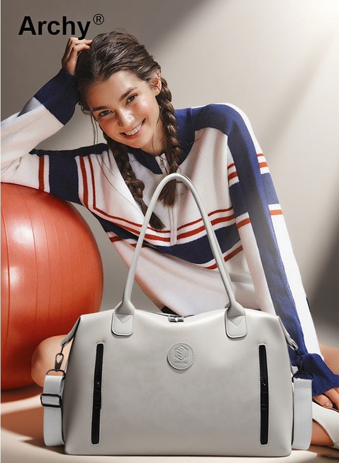 Archy Unisex Large-Capacity Travel Duffel Bag - Light Gray, Dry-Wet Separation, 2-Way Carry (Hand/Crossbody) | Boarding-Size for Short Trips, Gym & Yoga - Image 2