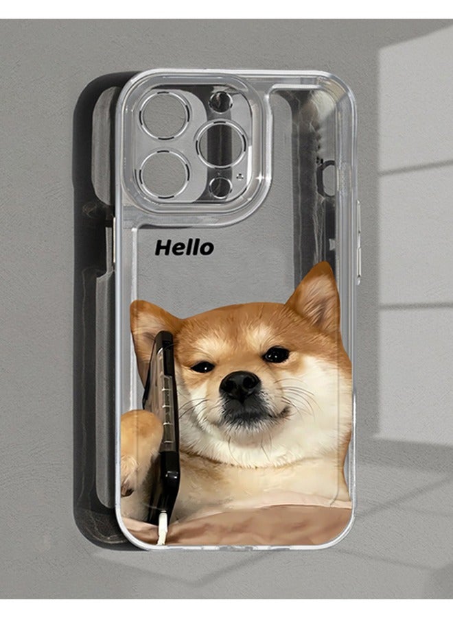 جراب شفاف متوافق مع هاتف iPhone 15 Pro بنمط كلب كرتوني، جراب ناعم مقاوم للخدش والصدمات من مادة TPU مع نمط كلب لطيف لهاتف Apple iPhone 15 Pro، شفاف - Image 3
