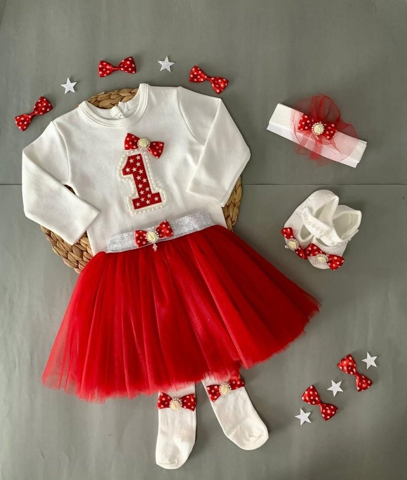Baby Girl 1st Birthday Dress Age Colored Tutu Skirt 5 Pieces