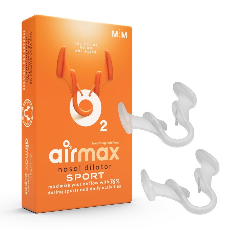 AIR MAX ديلتورات أنف رياضية للجنسين من Airmax - عبوة من قطعتين - مساعدة تنفس سهلة وآمنة ومريحة - تحسن تدفق الهواء - شفافة - متوسطة - Image 1