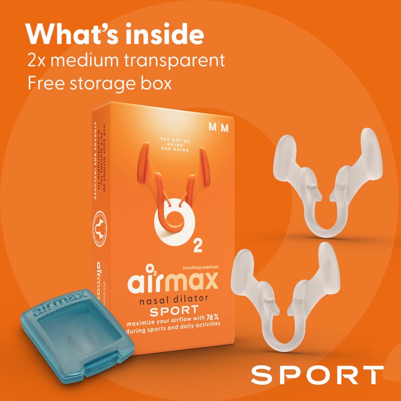 AIR MAX ديلتورات أنف رياضية للجنسين من Airmax - عبوة من قطعتين - مساعدة تنفس سهلة وآمنة ومريحة - تحسن تدفق الهواء - شفافة - متوسطة - Image 5